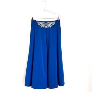 Vintage Wide Leg Women Gauchos Culottes Pants Size M Teal Boho Glitter Gypsy USA